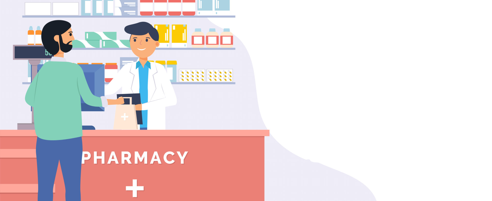 vector image of customer buying medicines over the counter